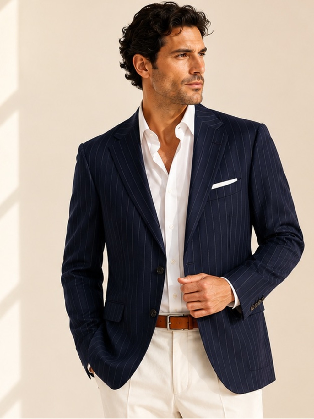 Cerruti 1881 Pinstripe Wool Blazer Quiet Luxury Tailored Deep Navy Blue Sz 50